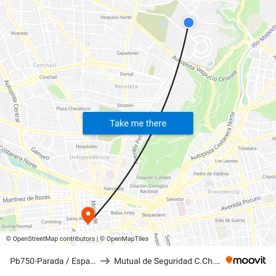 Pb750-Parada / Espacio Riesco to Mutual de Seguridad C.Ch.C. Agustinas map