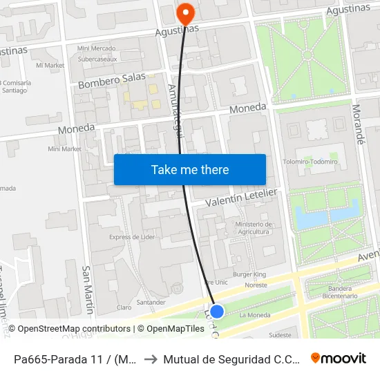 Pa665-Parada 11 / (M) La Moneda to Mutual de Seguridad C.Ch.C. Agustinas map
