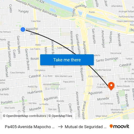 Pa405-Avenida Mapocho / Esq. General Bulnes to Mutual de Seguridad C.Ch.C. Agustinas map