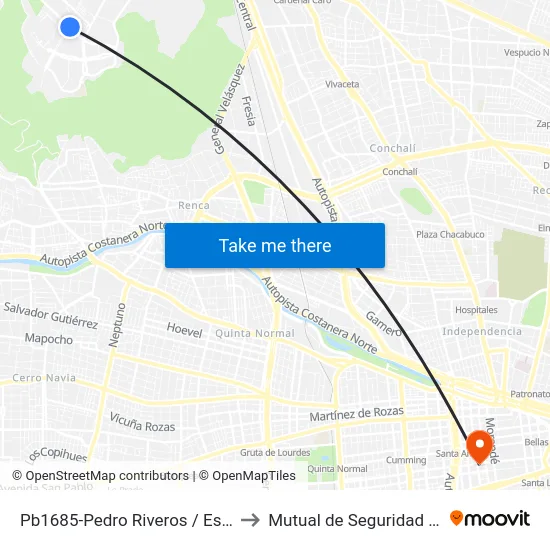 Pb1685-Pedro Riveros / Esq. Avenida Las Torres to Mutual de Seguridad C.Ch.C. Agustinas map