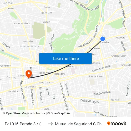 Pc1016-Parada 3 / (M) Tobalaba to Mutual de Seguridad C.Ch.C. Agustinas map