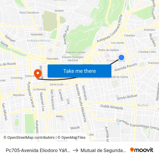 Pc705-Avenida Eliodoro Yáñez / Esq. Av. Ricardo Lyon to Mutual de Seguridad C.Ch.C. Agustinas map