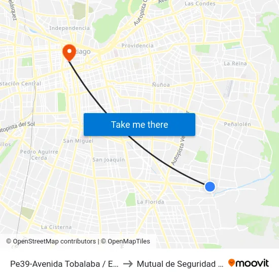 Pe39-Avenida Tobalaba / Esq. Av. Departamental to Mutual de Seguridad C.Ch.C. Agustinas map