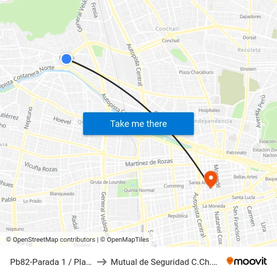 Pb82-Parada 1 / Plaza Renca to Mutual de Seguridad C.Ch.C. Agustinas map