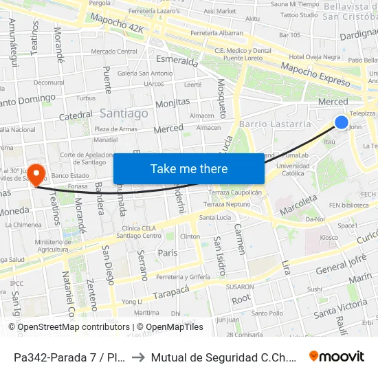 Pa342-Parada 7 / Plaza Italia to Mutual de Seguridad C.Ch.C. Agustinas map