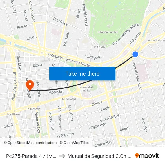Pc275-Parada 4 / (M) Salvador to Mutual de Seguridad C.Ch.C. Agustinas map