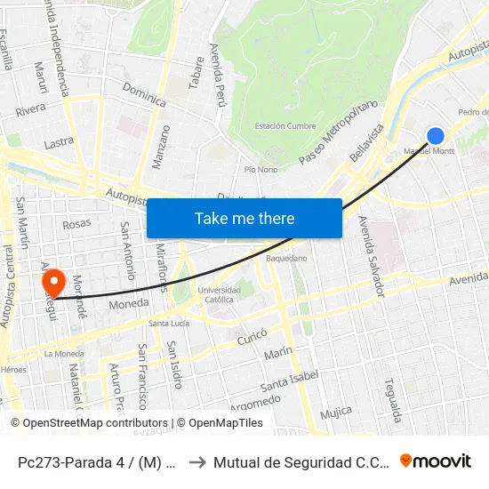 Pc273-Parada 4 / (M) Manuel Montt to Mutual de Seguridad C.Ch.C. Agustinas map