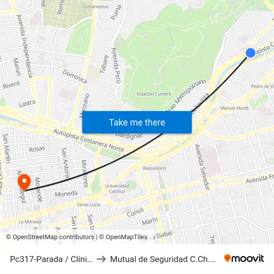 Pc317-Parada / Clínica Indisa to Mutual de Seguridad C.Ch.C. Agustinas map