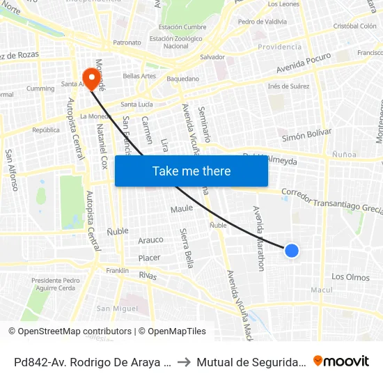 Pd842-Av. Rodrigo De Araya / Esq. Av. Pedro De Valdivia to Mutual de Seguridad C.Ch.C. Agustinas map