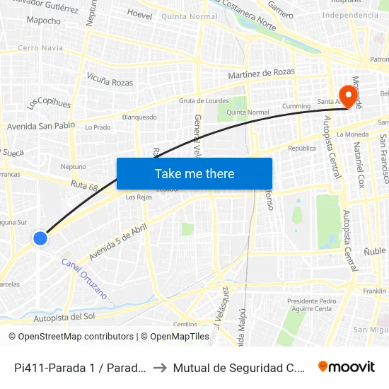 Pi411-Parada 1 / Paradero 7 Pajaritos to Mutual de Seguridad C.Ch.C. Agustinas map