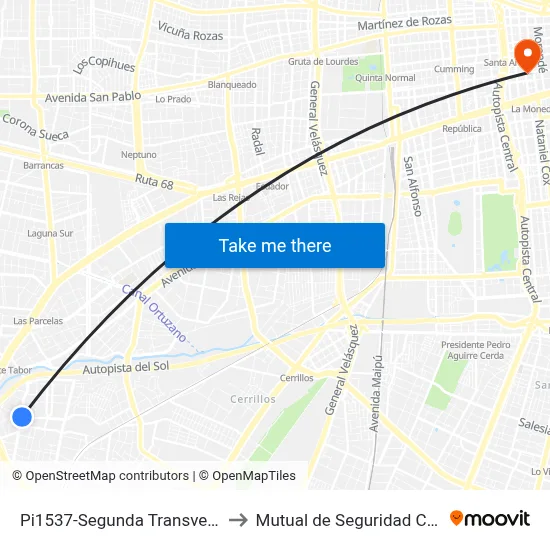 Pi1537-Segunda Transversal / Esq. Alaska to Mutual de Seguridad C.Ch.C. Agustinas map