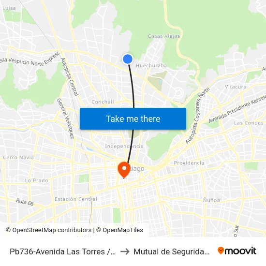 Pb736-Avenida Las Torres / Esq. Cam. Punta Mocha to Mutual de Seguridad C.Ch.C. Agustinas map