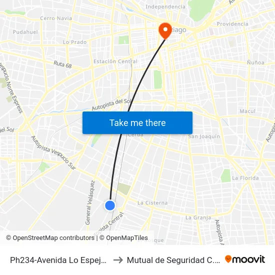 Ph234-Avenida Lo Espejo / Esq. La Divisa to Mutual de Seguridad C.Ch.C. Agustinas map