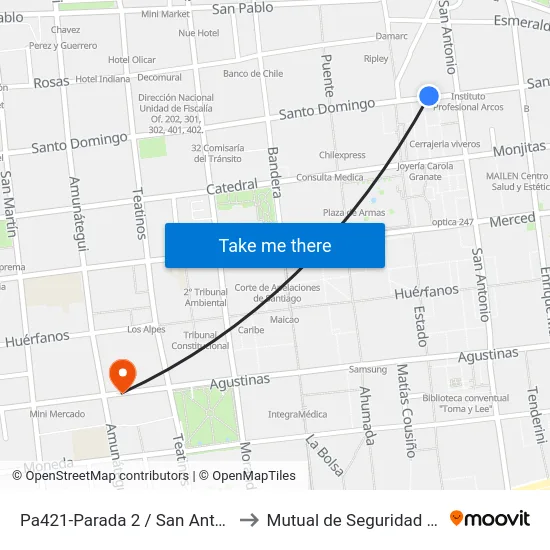Pa421-Parada 2 / San Antonio - Santo Domingo to Mutual de Seguridad C.Ch.C. Agustinas map