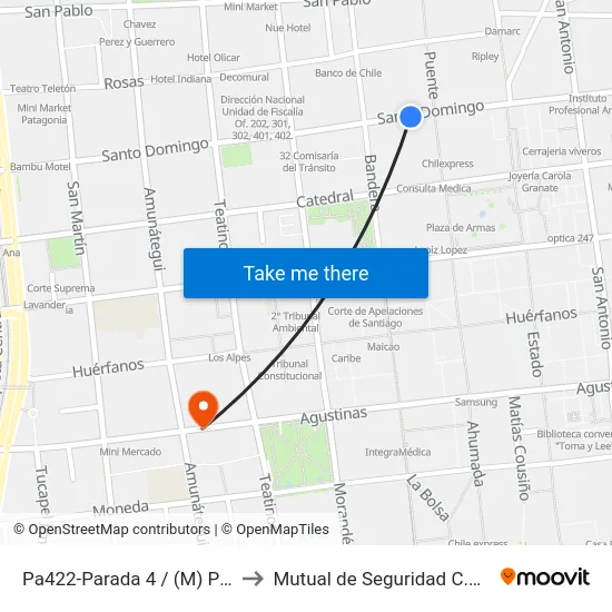 Pa422-Parada 4 / (M) Plaza De Armas to Mutual de Seguridad C.Ch.C. Agustinas map