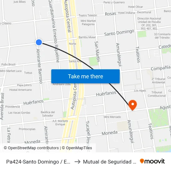 Pa424-Santo Domingo / Esq. Almirante Barroso to Mutual de Seguridad C.Ch.C. Agustinas map
