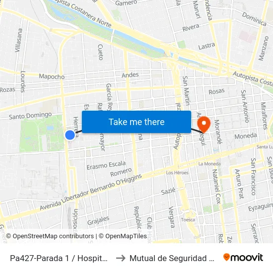 Pa427-Parada 1 / Hospital San Juan De Dios to Mutual de Seguridad C.Ch.C. Agustinas map