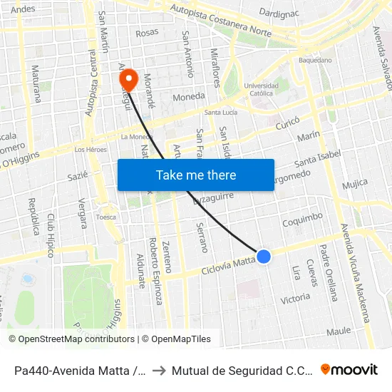 Pa440-Avenida Matta / Esq. Carmen to Mutual de Seguridad C.Ch.C. Agustinas map