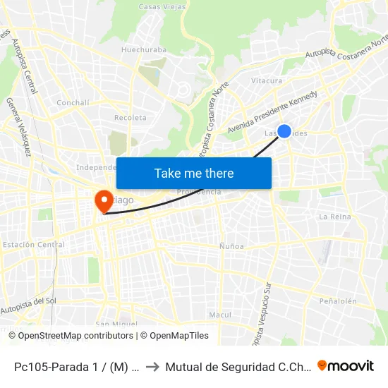 Pc105-Parada 1 / (M) Manquehue to Mutual de Seguridad C.Ch.C. Agustinas map
