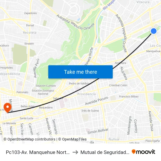 Pc103-Av. Manquehue Norte / Esq. Av. Pdte. Riesco to Mutual de Seguridad C.Ch.C. Agustinas map