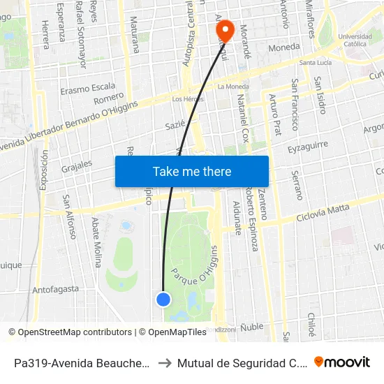 Pa319-Avenida Beaucheff / Esq. Marsella to Mutual de Seguridad C.Ch.C. Agustinas map