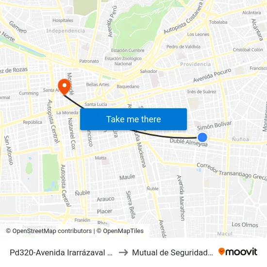 Pd320-Avenida Irarrázaval / Esq. Marchant Pereira to Mutual de Seguridad C.Ch.C. Agustinas map