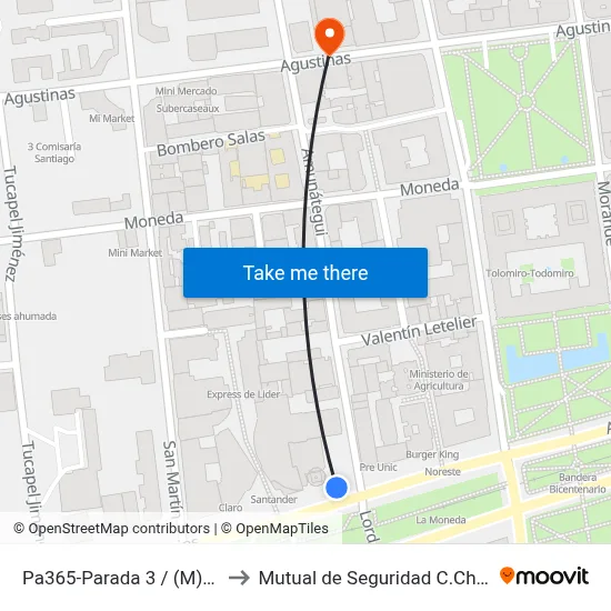 Pa365-Parada 3 / (M) La Moneda to Mutual de Seguridad C.Ch.C. Agustinas map