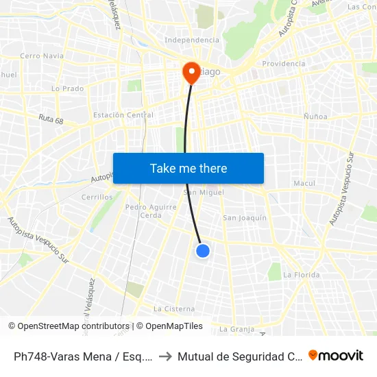 Ph748-Varas Mena / Esq. Miguel Luis Cerda to Mutual de Seguridad C.Ch.C. Agustinas map