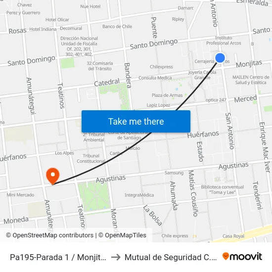 Pa195-Parada 1 / Monjitas - San Antonio to Mutual de Seguridad C.Ch.C. Agustinas map