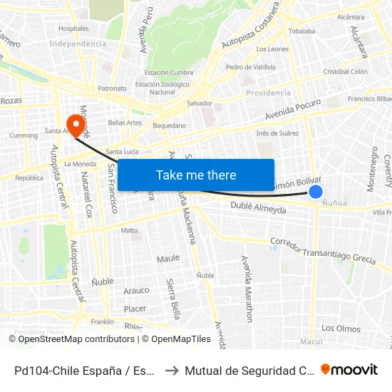 Pd104-Chile España / Esq. Alonso De Ercilla to Mutual de Seguridad C.Ch.C. Agustinas map