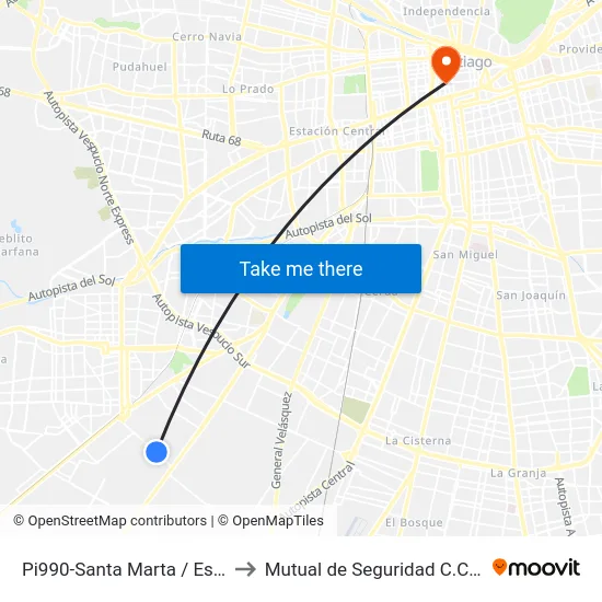 Pi990-Santa Marta / Esq. Henry Ford to Mutual de Seguridad C.Ch.C. Agustinas map