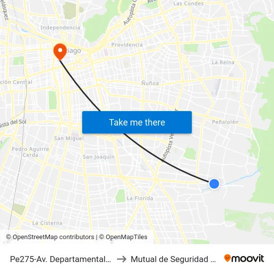 Pe275-Av. Departamental / Esq. Las Perdices to Mutual de Seguridad C.Ch.C. Agustinas map