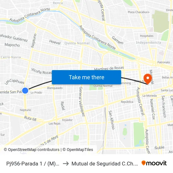 Pj956-Parada 1 / (M) San Pablo to Mutual de Seguridad C.Ch.C. Agustinas map