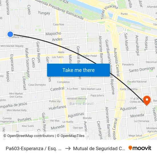 Pa603-Esperanza / Esq. Avenida Mapocho to Mutual de Seguridad C.Ch.C. Agustinas map