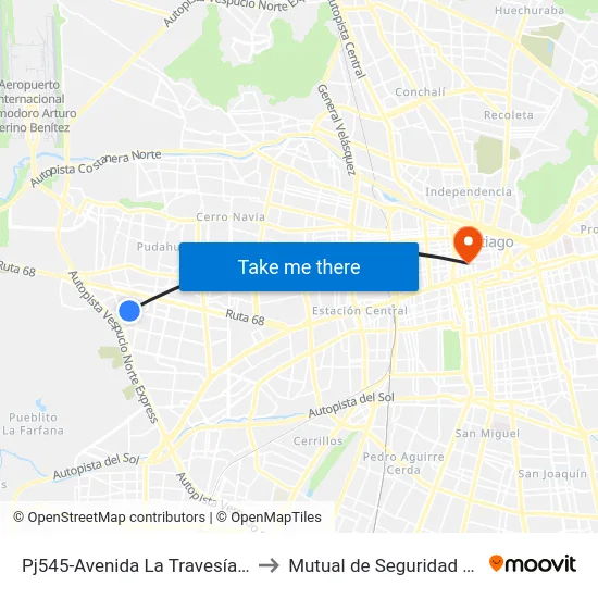 Pj545-Avenida La Travesía / Esq. Río Apurimac to Mutual de Seguridad C.Ch.C. Agustinas map