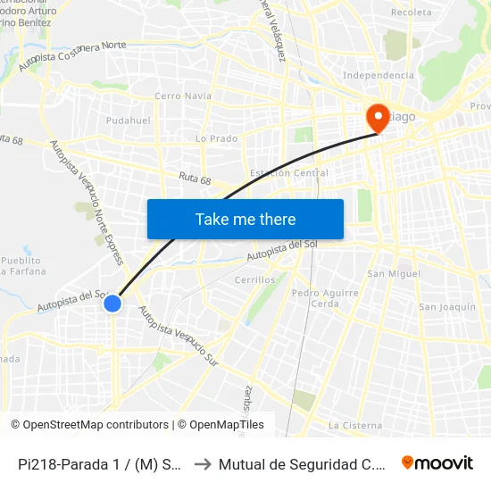 Pi218-Parada 1 / (M) Santiago Bueras to Mutual de Seguridad C.Ch.C. Agustinas map