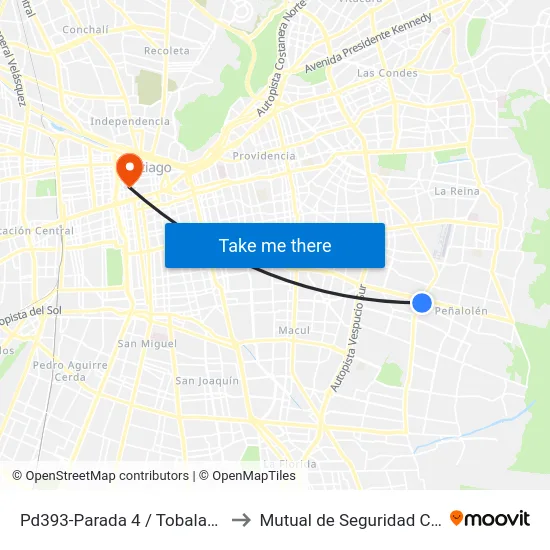 Pd393-Parada 4 / Tobalaba - Avenida Grecia to Mutual de Seguridad C.Ch.C. Agustinas map