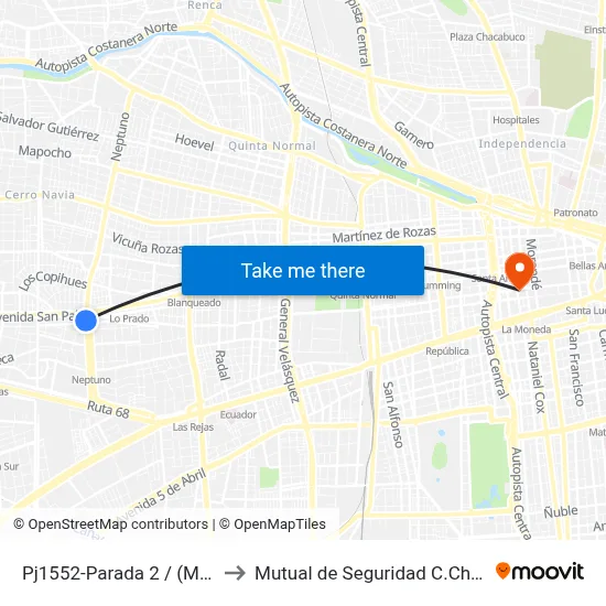 Pj1552-Parada 2 / (M) San Pablo to Mutual de Seguridad C.Ch.C. Agustinas map