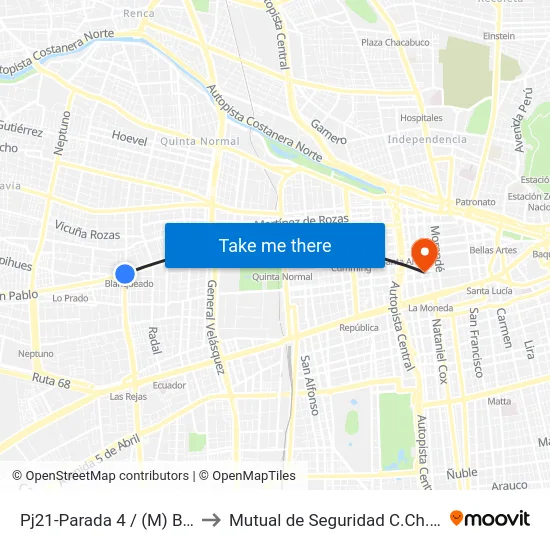 Pj21-Parada 4 / (M) Blanqueado to Mutual de Seguridad C.Ch.C. Agustinas map