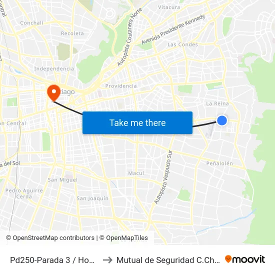 Pd250-Parada 3 / Hospital Militar to Mutual de Seguridad C.Ch.C. Agustinas map