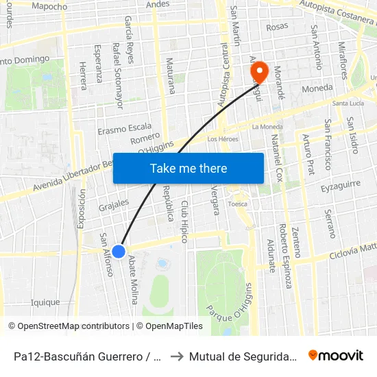 Pa12-Bascuñán Guerrero / Esq. Av. Blanco Encalada to Mutual de Seguridad C.Ch.C. Agustinas map