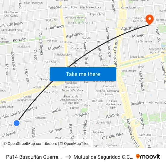 Pa14-Bascuñán Guerrero / Esq. Sazié to Mutual de Seguridad C.Ch.C. Agustinas map