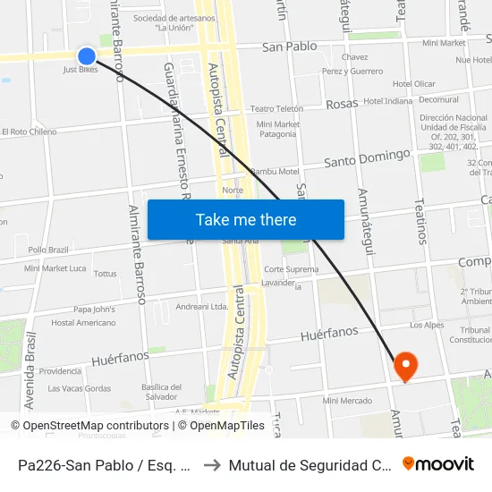 Pa226-San Pablo / Esq. Almirante Barroso to Mutual de Seguridad C.Ch.C. Agustinas map