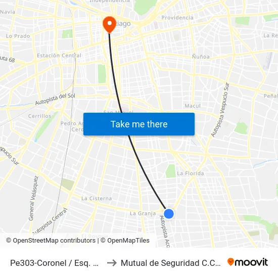 Pe303-Coronel / Esq. Manco Capac to Mutual de Seguridad C.Ch.C. Agustinas map