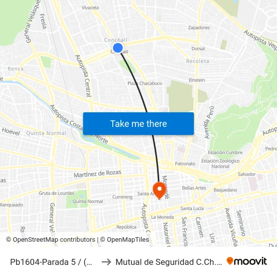 Pb1604-Parada 5 / (M) Conchalí to Mutual de Seguridad C.Ch.C. Agustinas map