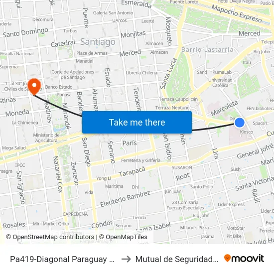 Pa419-Diagonal Paraguay / Esq. Avenida Portugal to Mutual de Seguridad C.Ch.C. Agustinas map