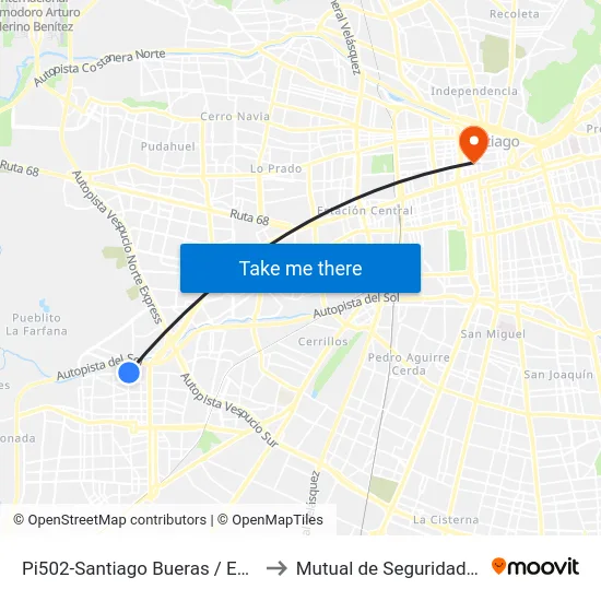 Pi502-Santiago Bueras / Esq. Gral.José Sn.Martín to Mutual de Seguridad C.Ch.C. Agustinas map