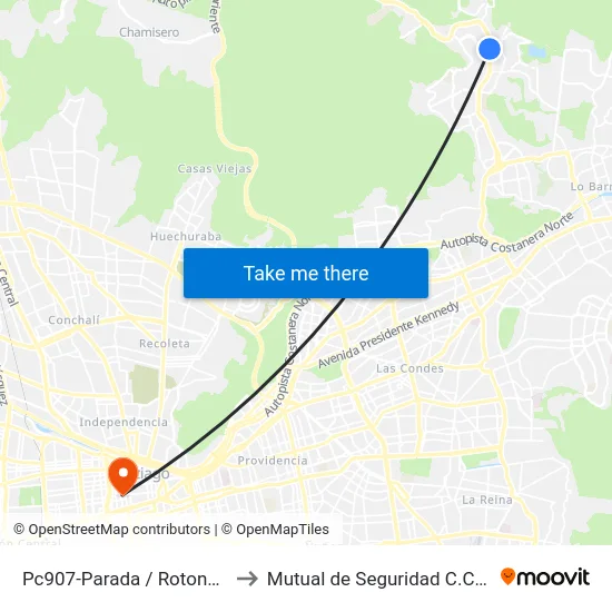 Pc907-Parada / Rotonda Pie Andino to Mutual de Seguridad C.Ch.C. Agustinas map