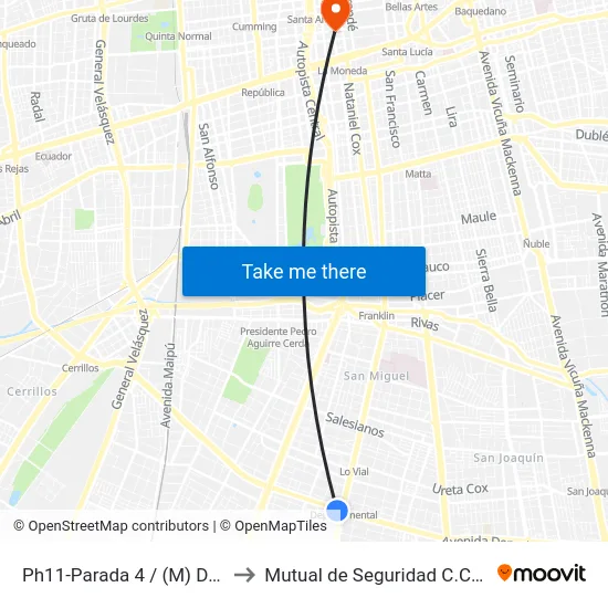 Ph11-Parada 4 / (M) Departamental to Mutual de Seguridad C.Ch.C. Agustinas map