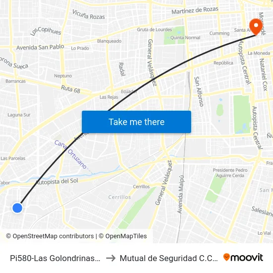 Pi580-Las Golondrinas / Esq. Alaska to Mutual de Seguridad C.Ch.C. Agustinas map